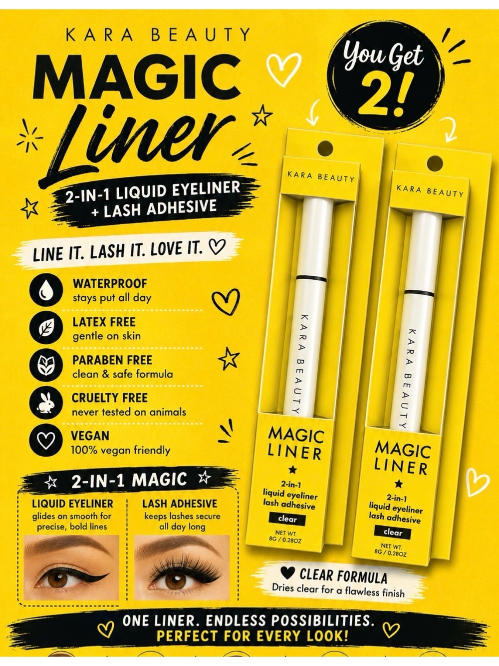 Kara Beauty Magic Liner 2-in-1 Liquid Eyeliner + Lash Adhesive - Clear